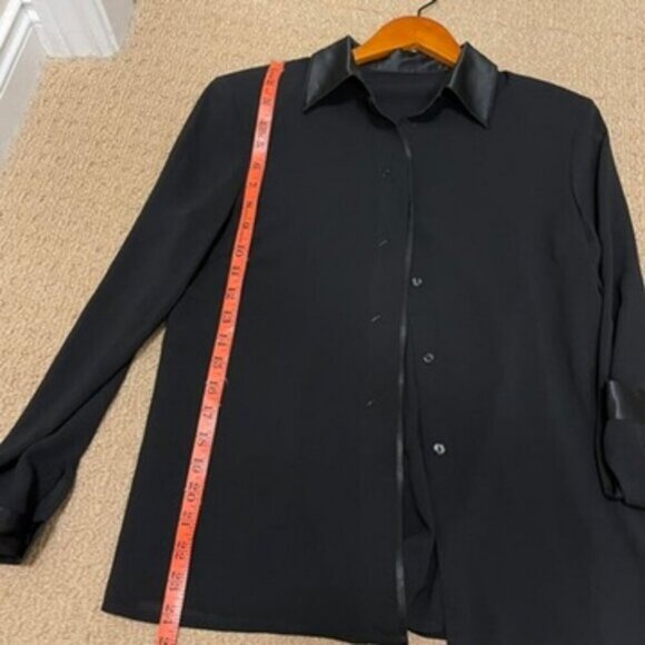 Vintage Satin Trim Hidden Button Blouse Black - Picture 13 of 15